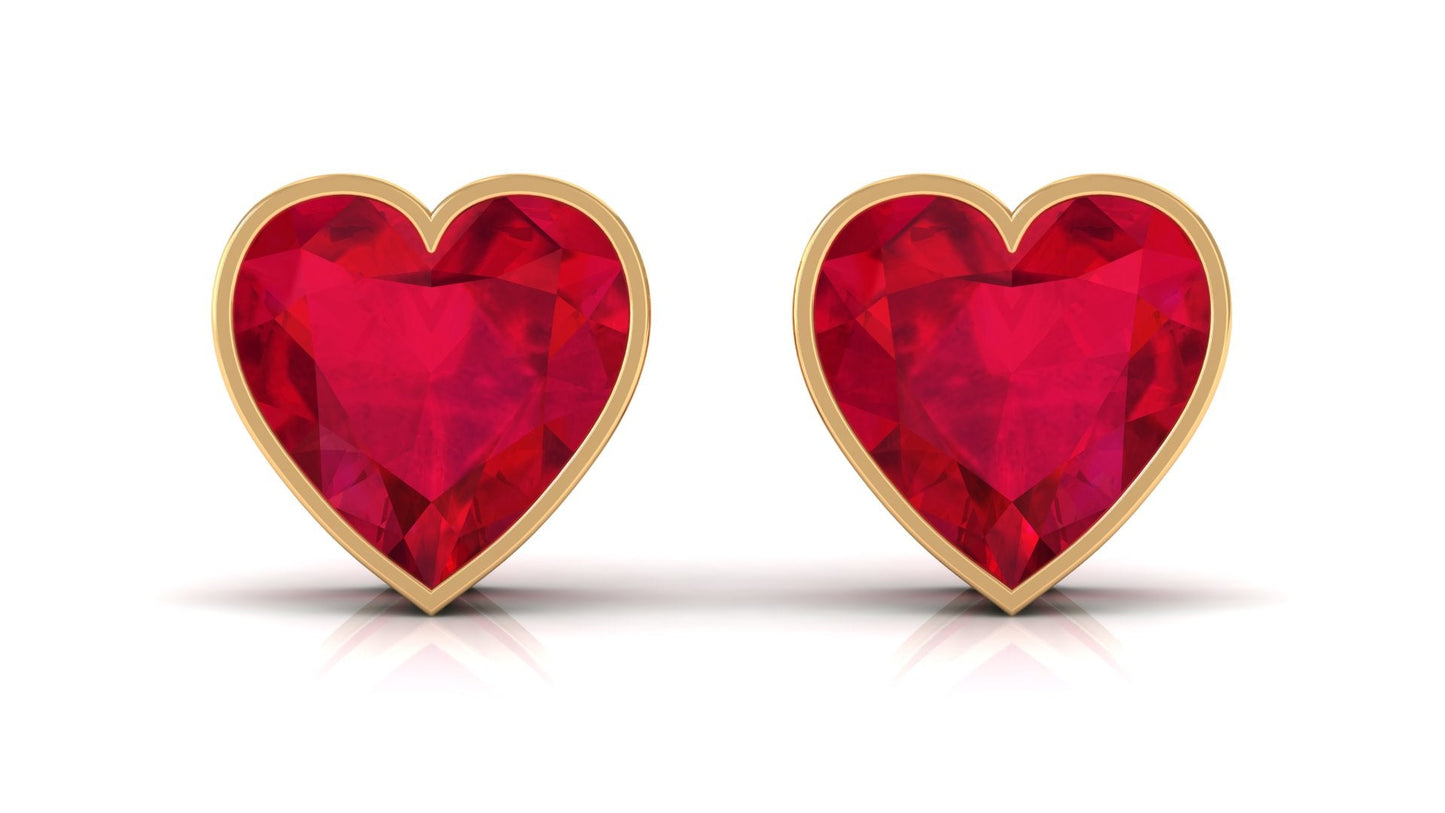 4 Carat Heart Shape Lab Grown Ruby Stud Earrings for Women