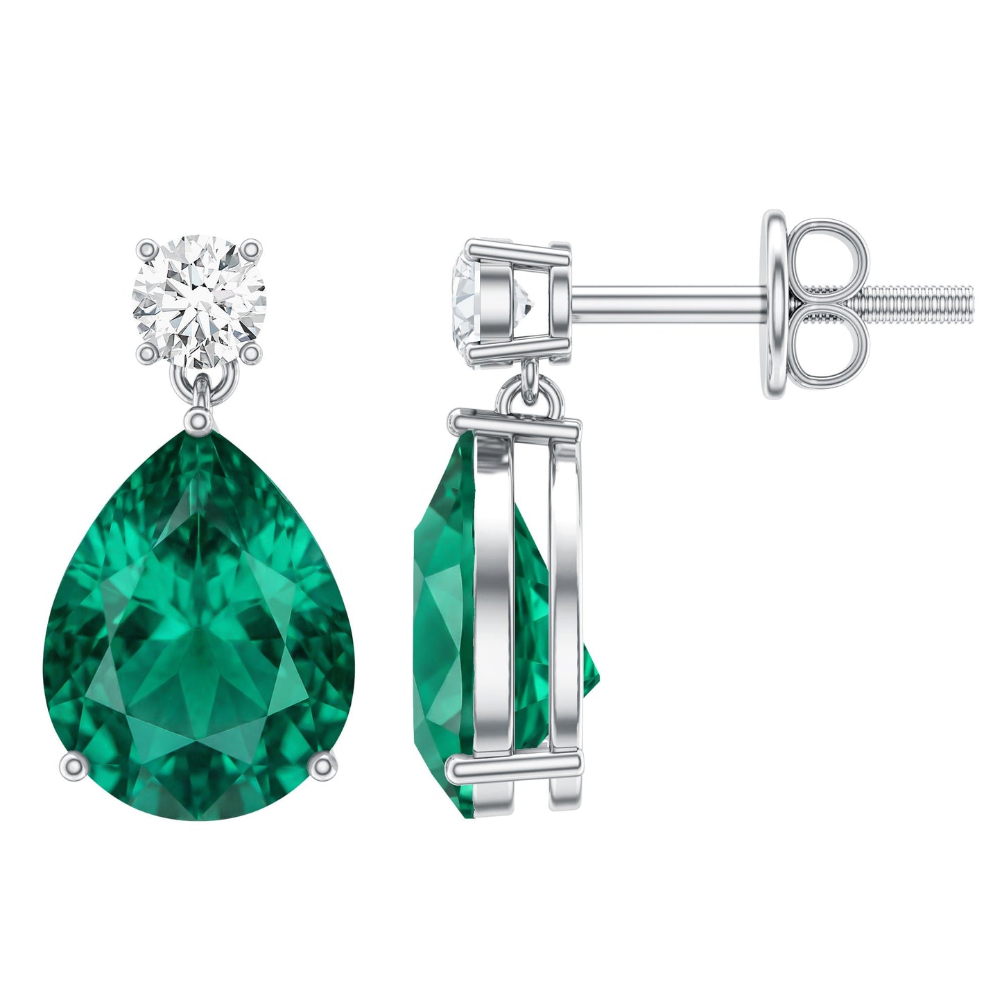 3.4 Carat Pear Cut Lab Created Emerald and Diamond Teardrop Earrings
