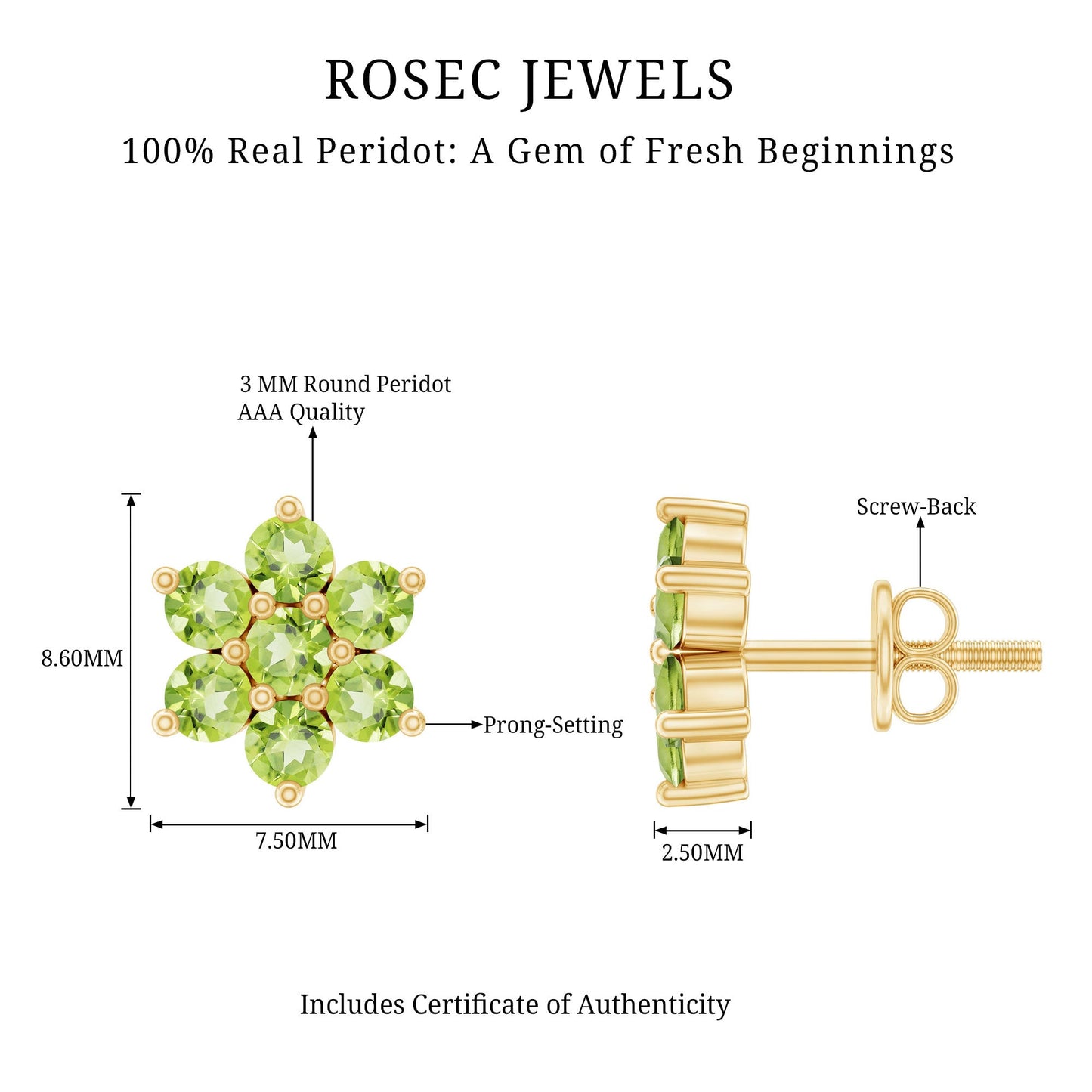 Real Peridot Flower Cluster Stud Earrings