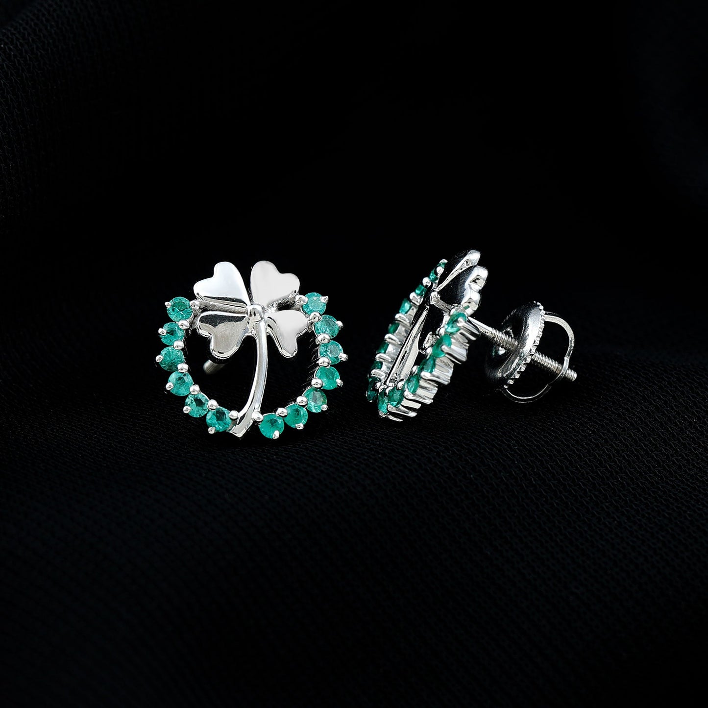 Genuine Emerald Clover Stud Earrings for Women