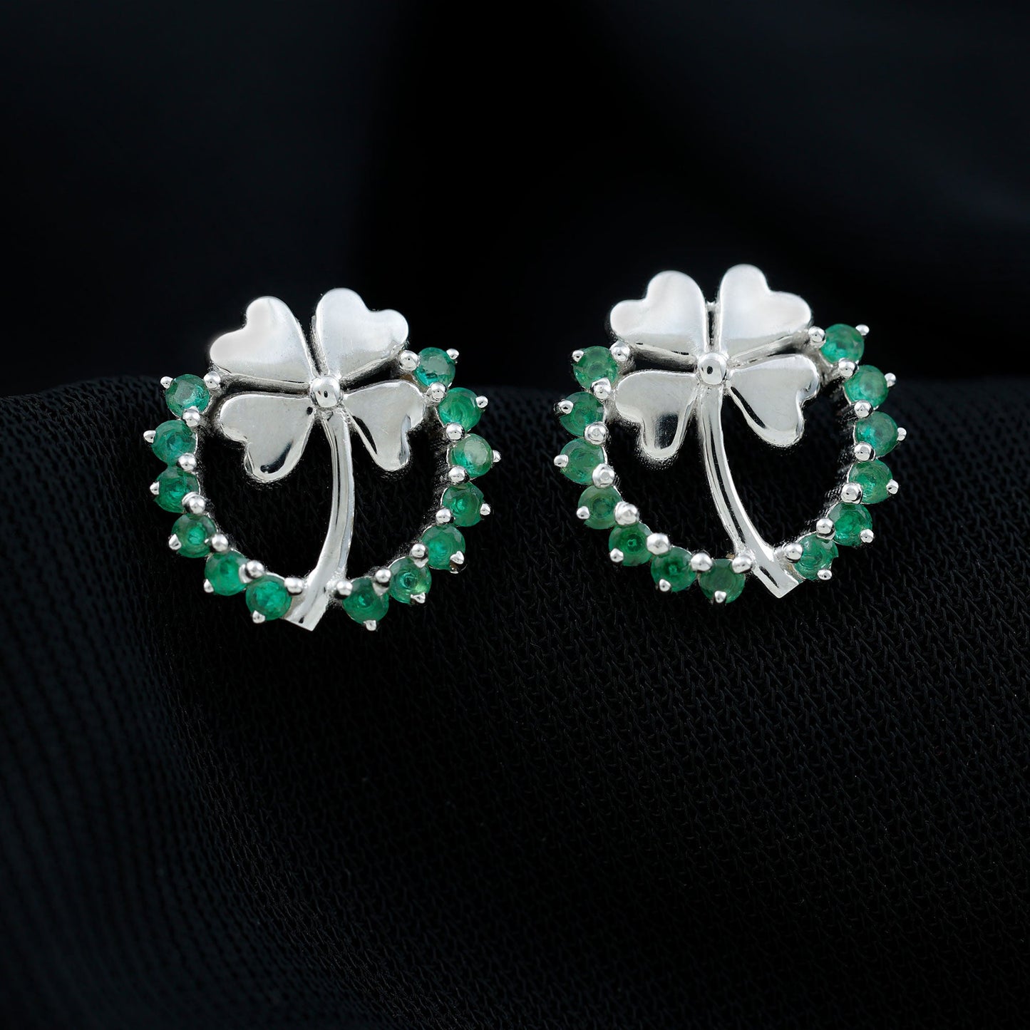 Genuine Emerald Clover Stud Earrings for Women