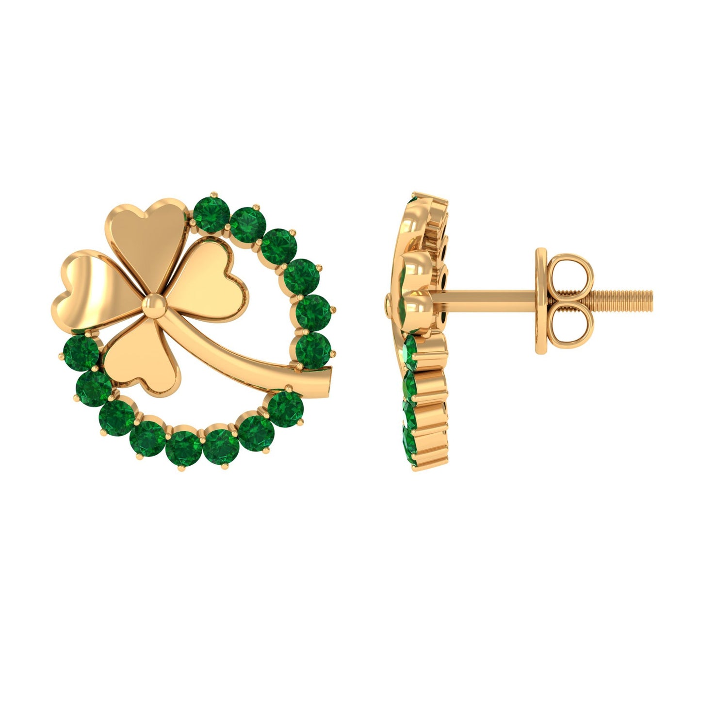 Genuine Emerald Clover Stud Earrings for Women