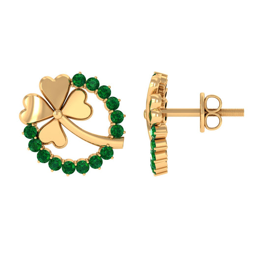 Genuine Emerald Clover Stud Earrings for Women