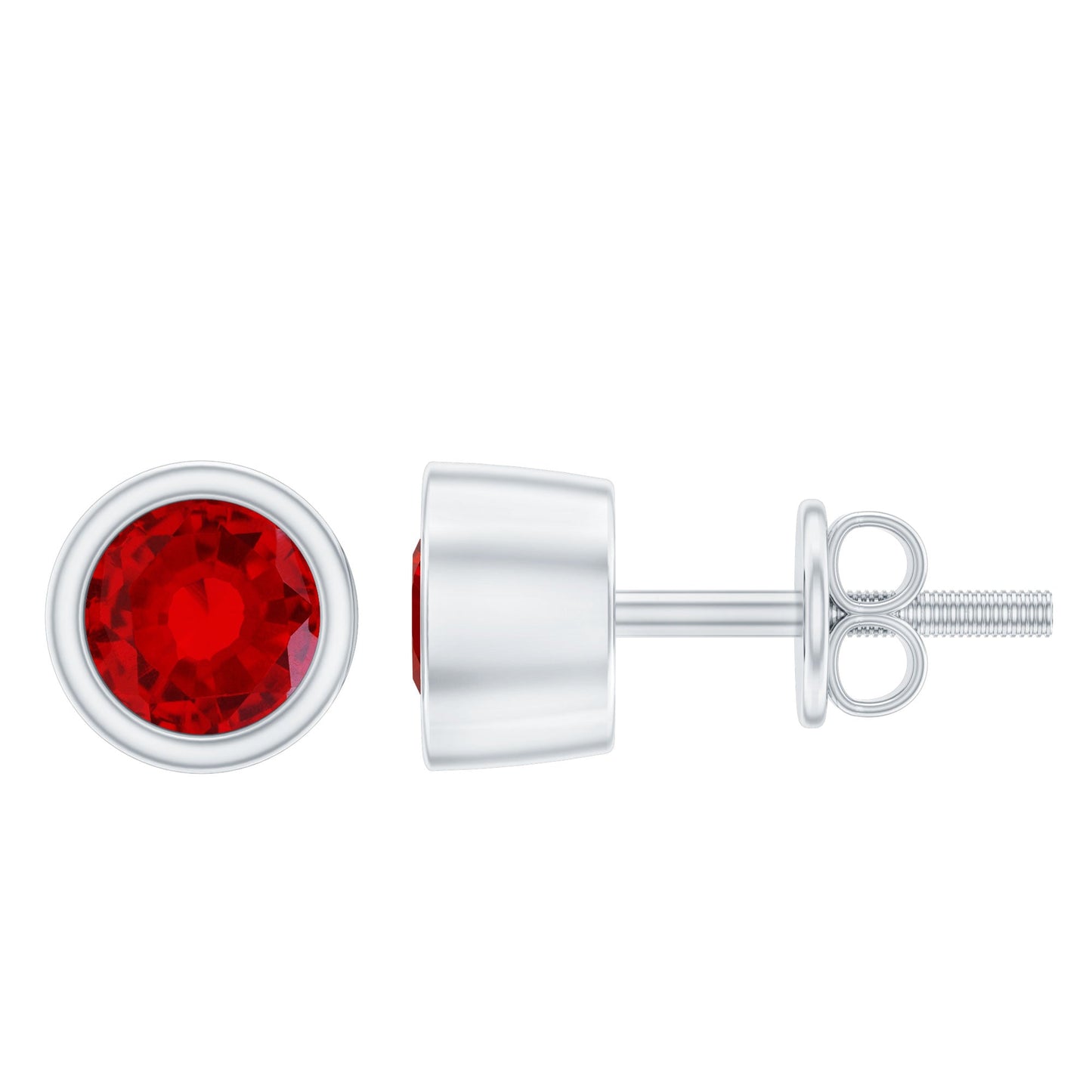 Minimalist Lab Grown Ruby Stud Earrings in Bezel Setting