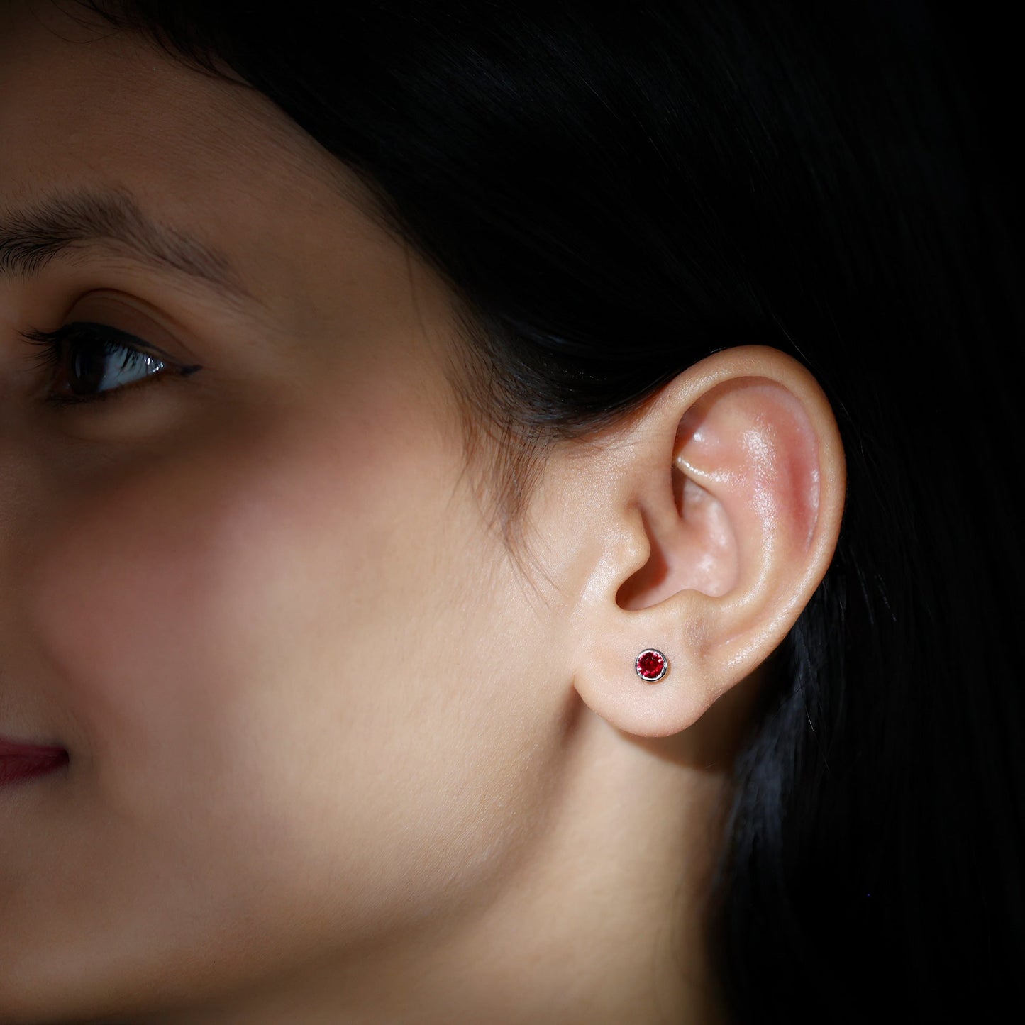 Minimalist Lab Grown Ruby Stud Earrings in Bezel Setting