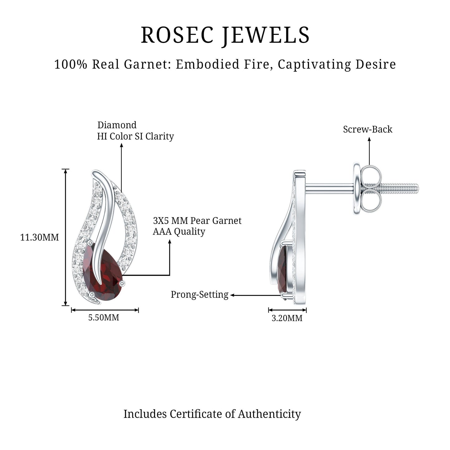 Pear Shape Garnet and Diamond Leaf Stud Earrings