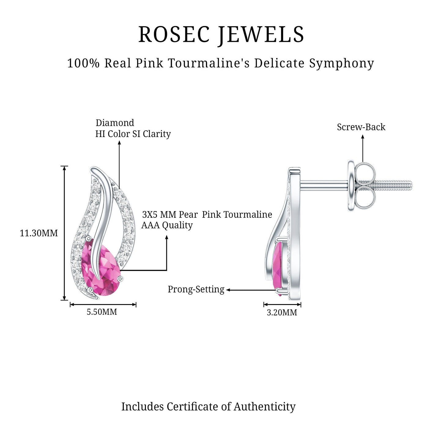 Natural Pink Tourmaline Leaf Earrings with Diamond