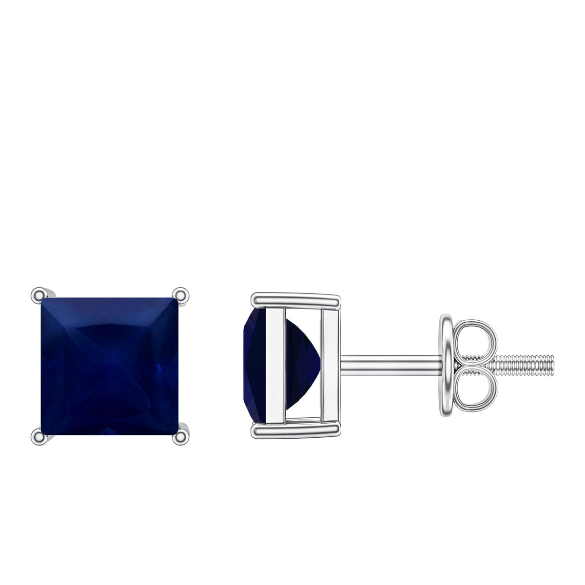 0.9 Carat Solitaire Blue Sapphire Princess Cut Stud Earrings