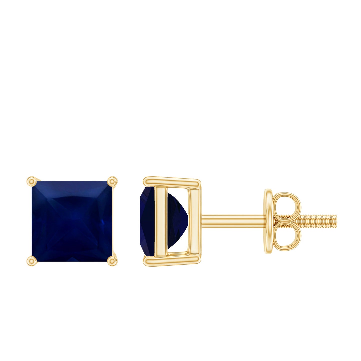 0.9 Carat Solitaire Blue Sapphire Princess Cut Stud Earrings