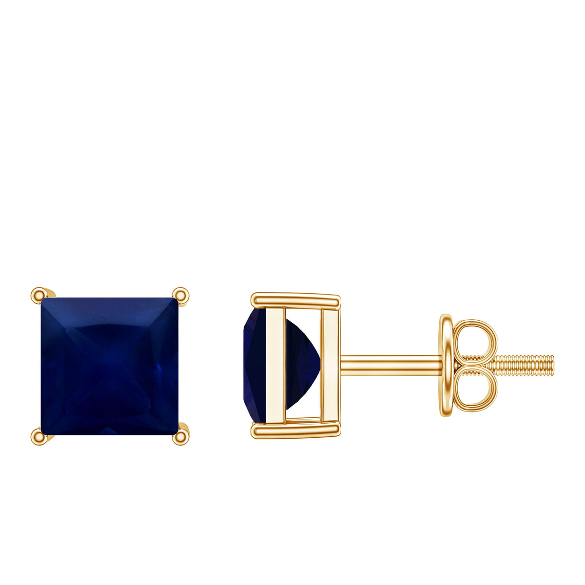 0.9 Carat Solitaire Blue Sapphire Princess Cut Stud Earrings
