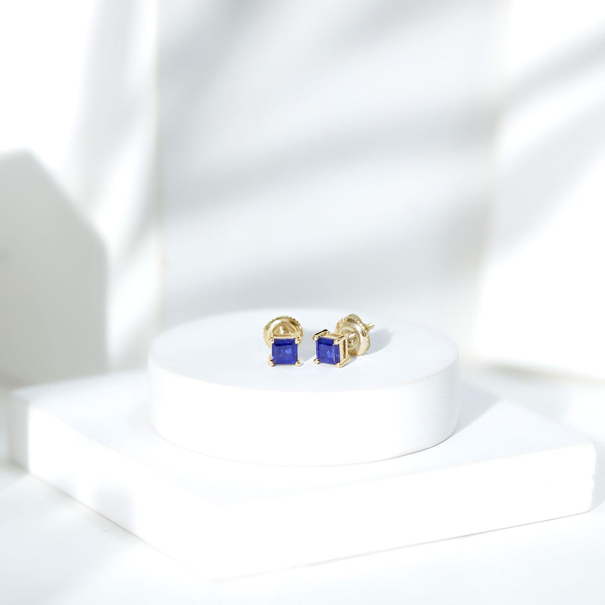 0.9 Carat Solitaire Blue Sapphire Princess Cut Stud Earrings