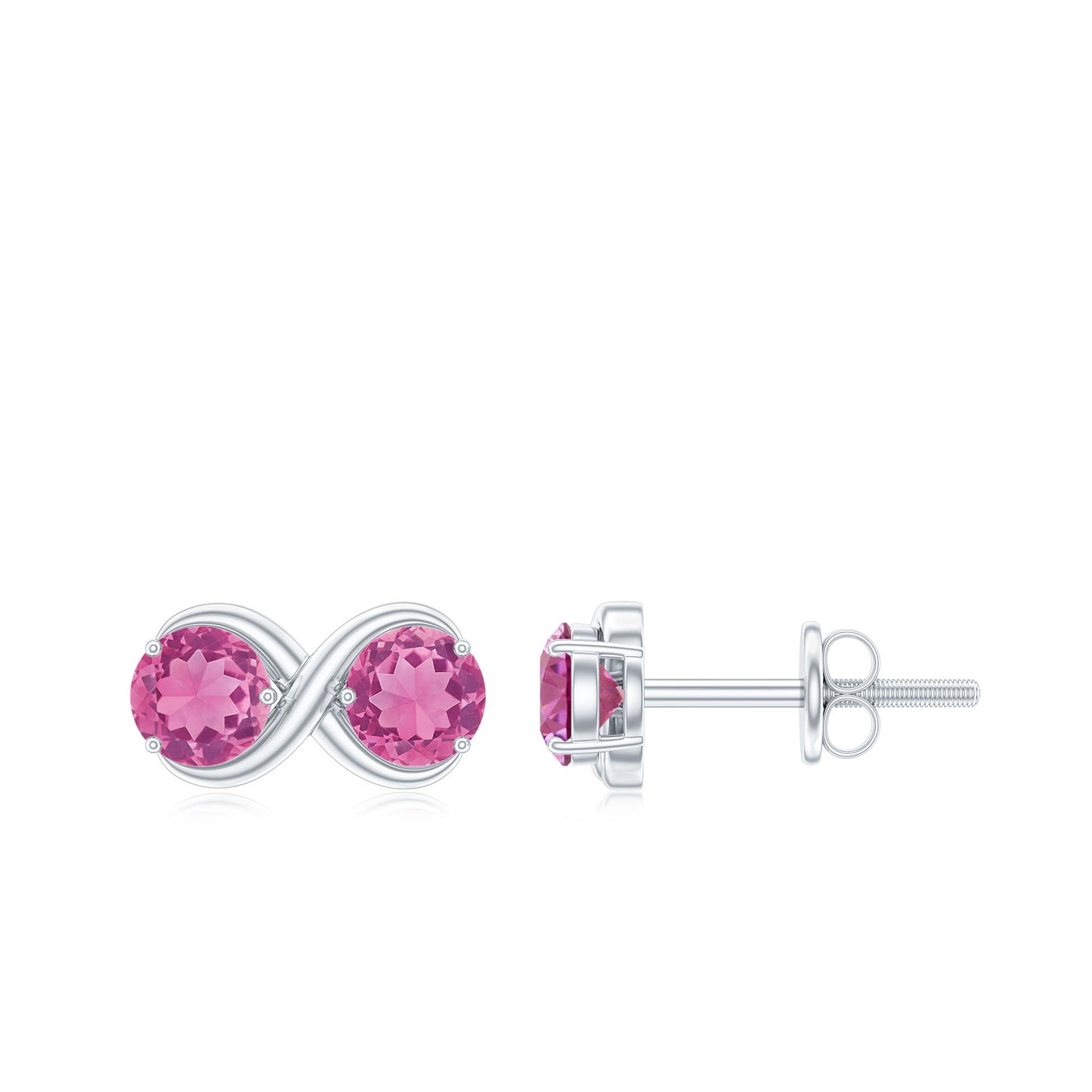 Natural Pink Tourmaline 2 Stone Stud Earrings with Screw Back