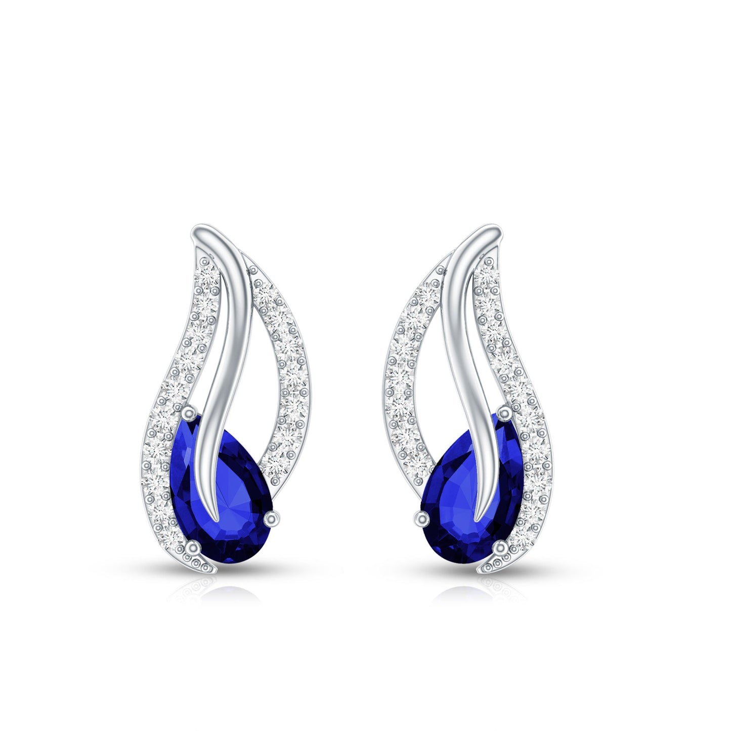 Lab Created Blue Sapphire and Moissanite Leaf Stud Earrings