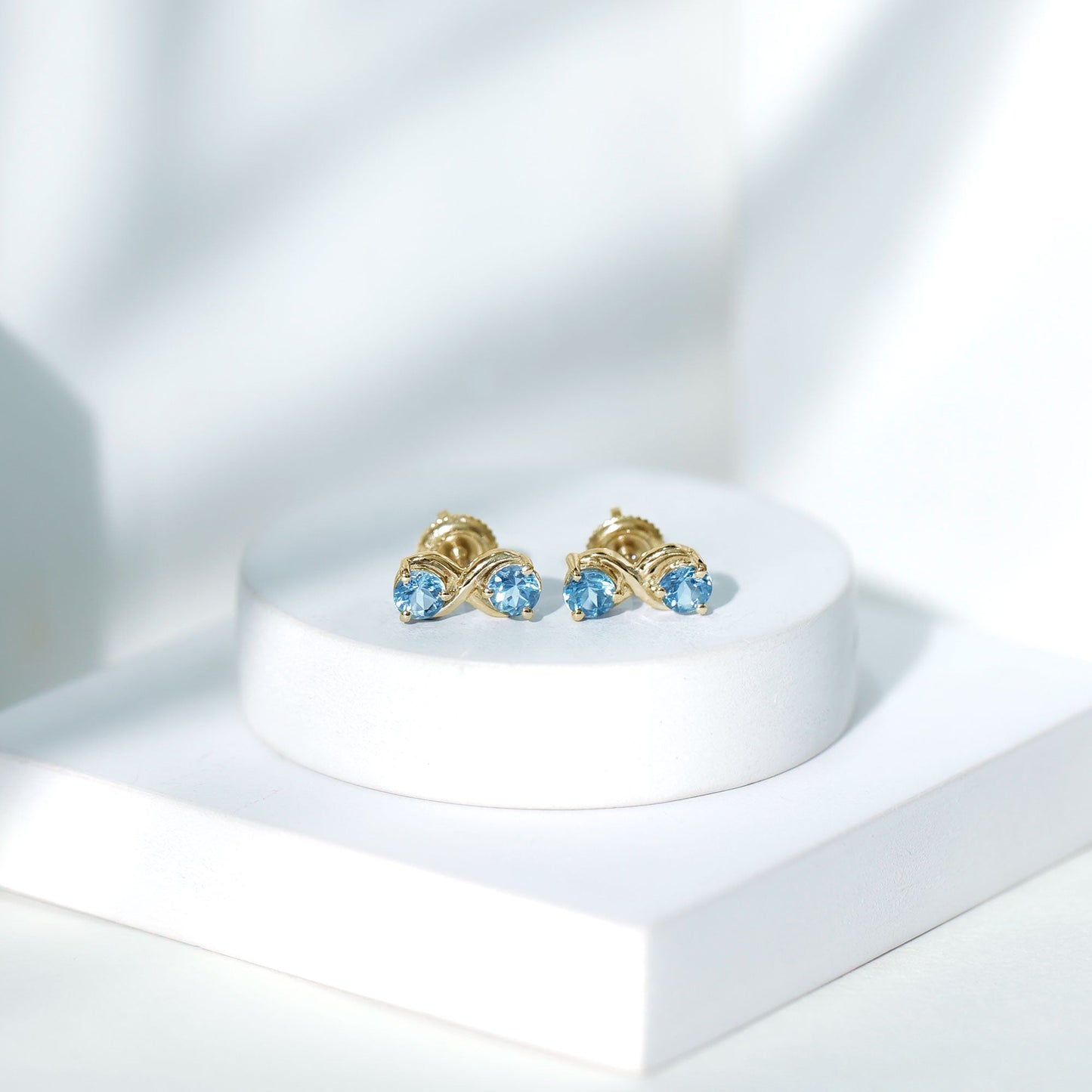 Real Aquamarine Infinity Stud Earrings