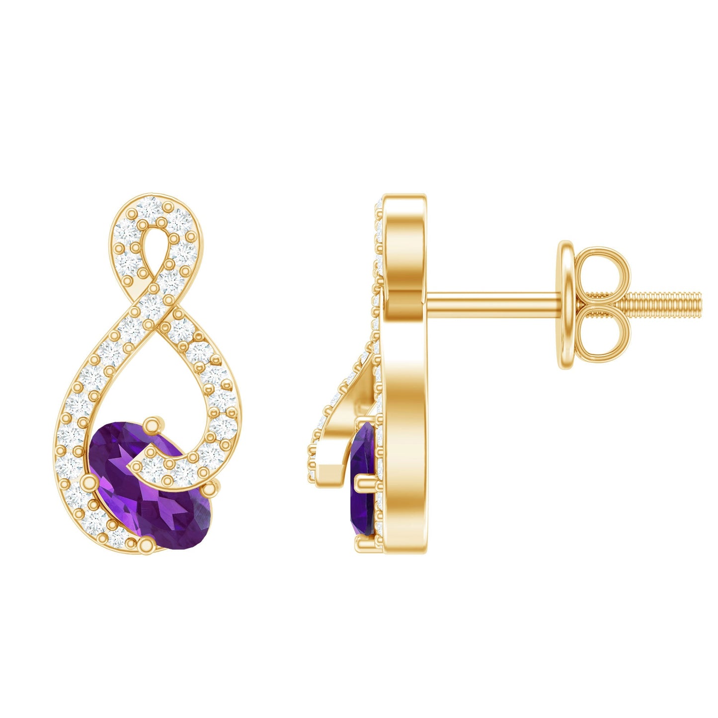 Amethyst Infinity Stud Earrings with Diamond