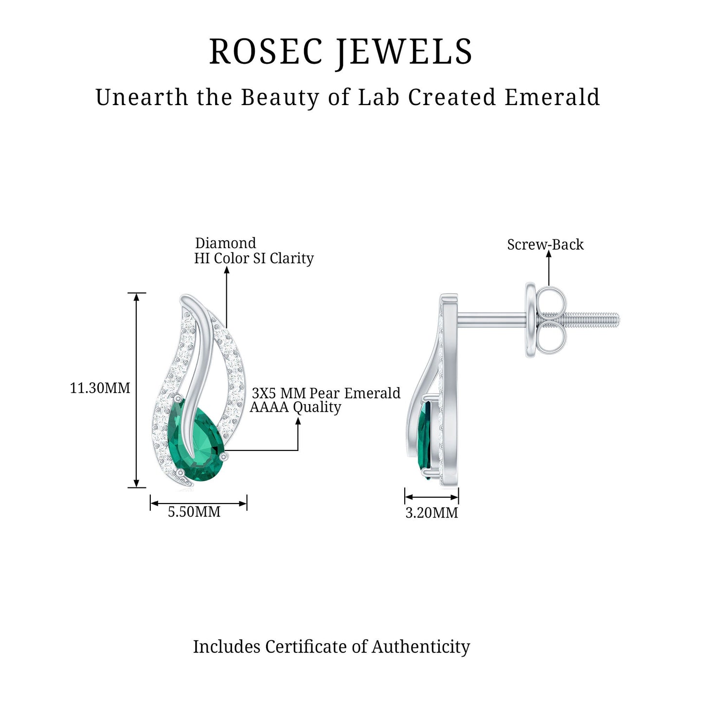 Lab Created Emerald and Diamond Leaf Stud Earrings