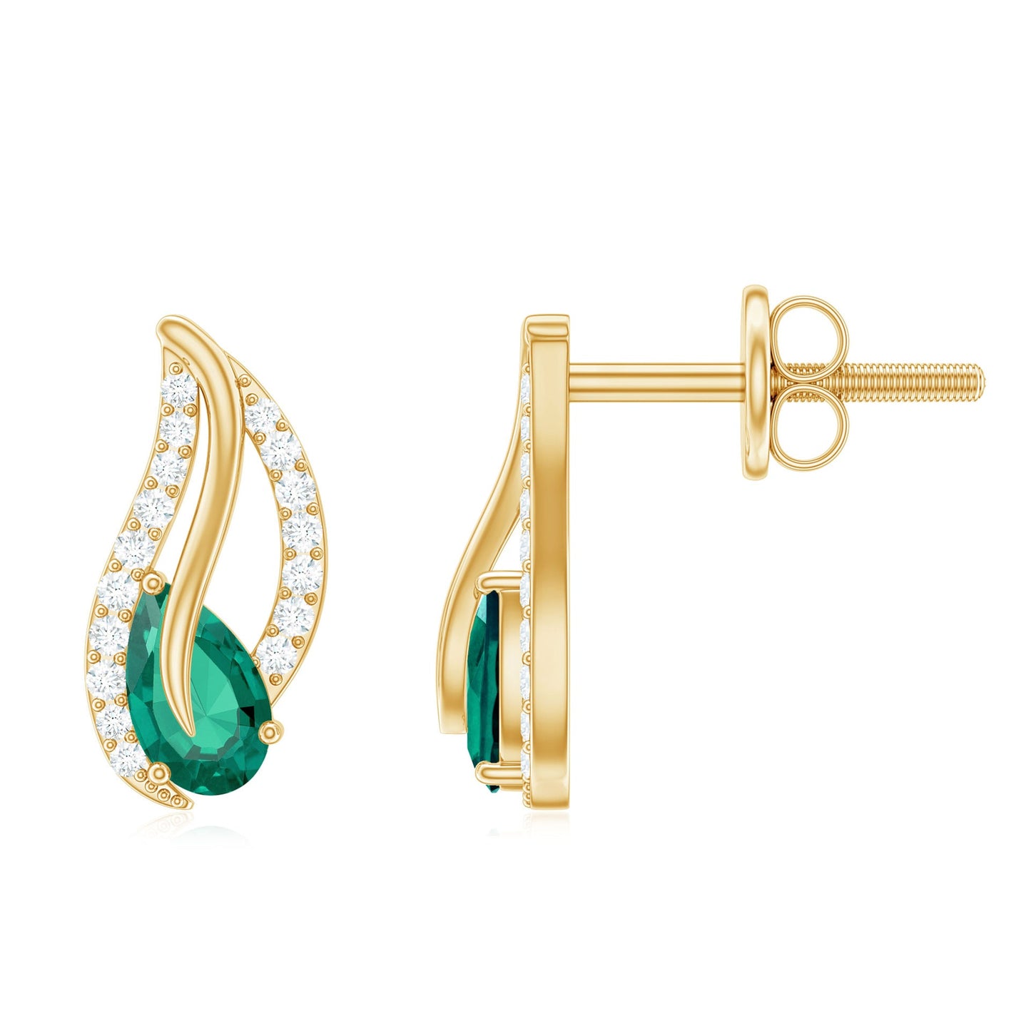 Lab Created Emerald and Diamond Leaf Stud Earrings