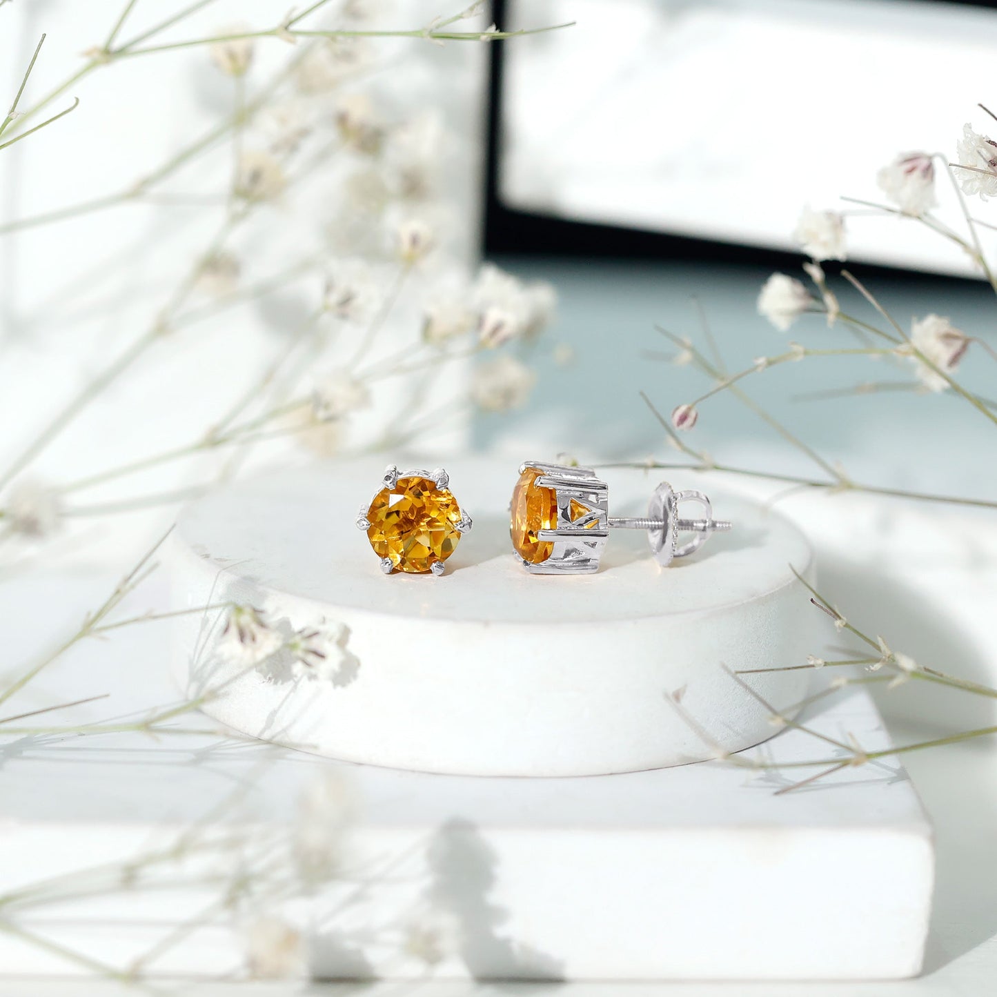 2.4 Carat Claw Set Citrine Solitaire Stud Earrings
