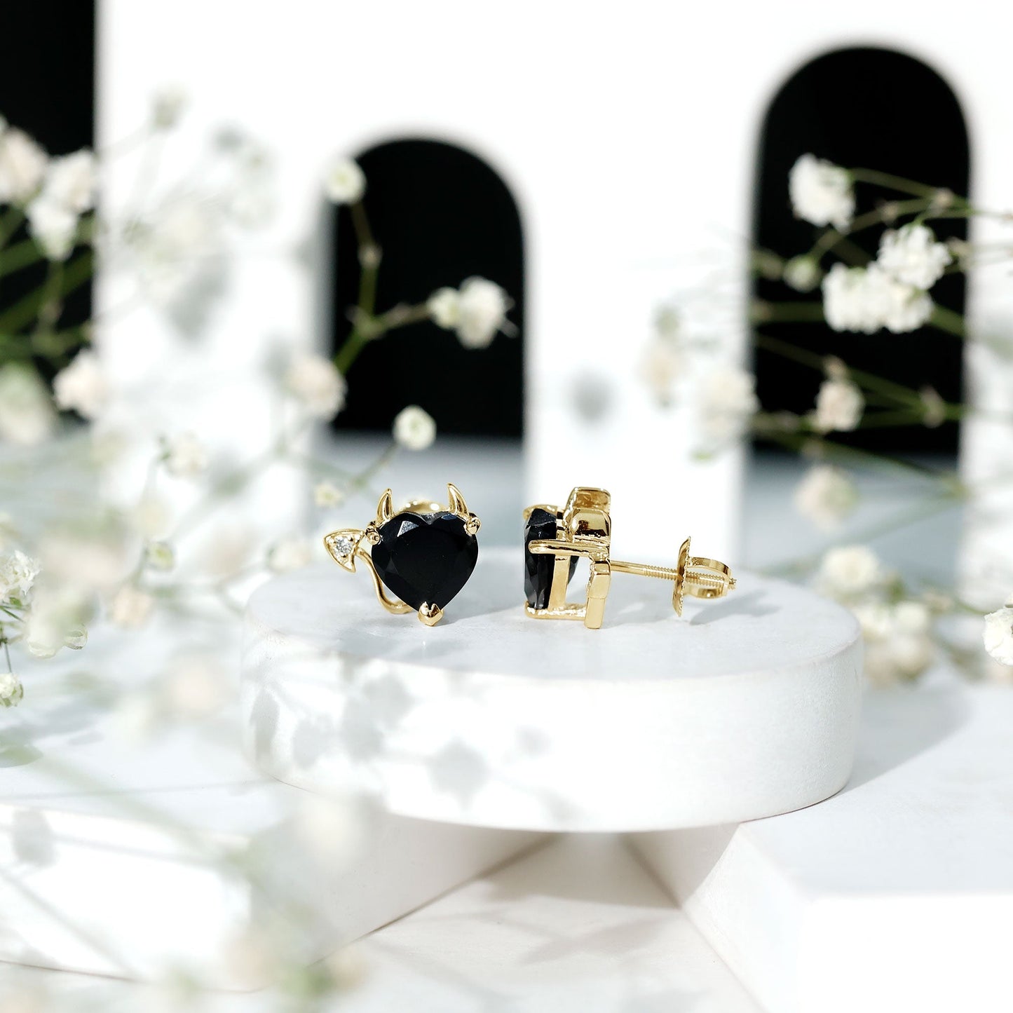 Certified Lab Grown Black Diamond Gothic Stud Earrings with Diamond