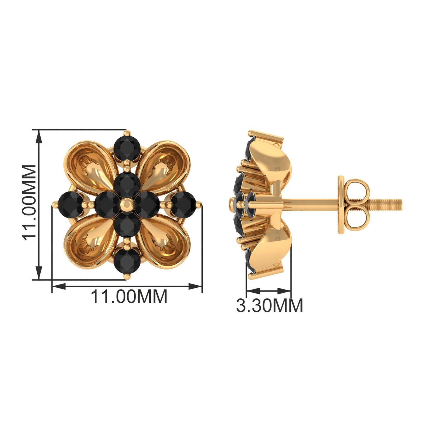 Lab Grown Black Diamond Flower Stud Earrings for Women