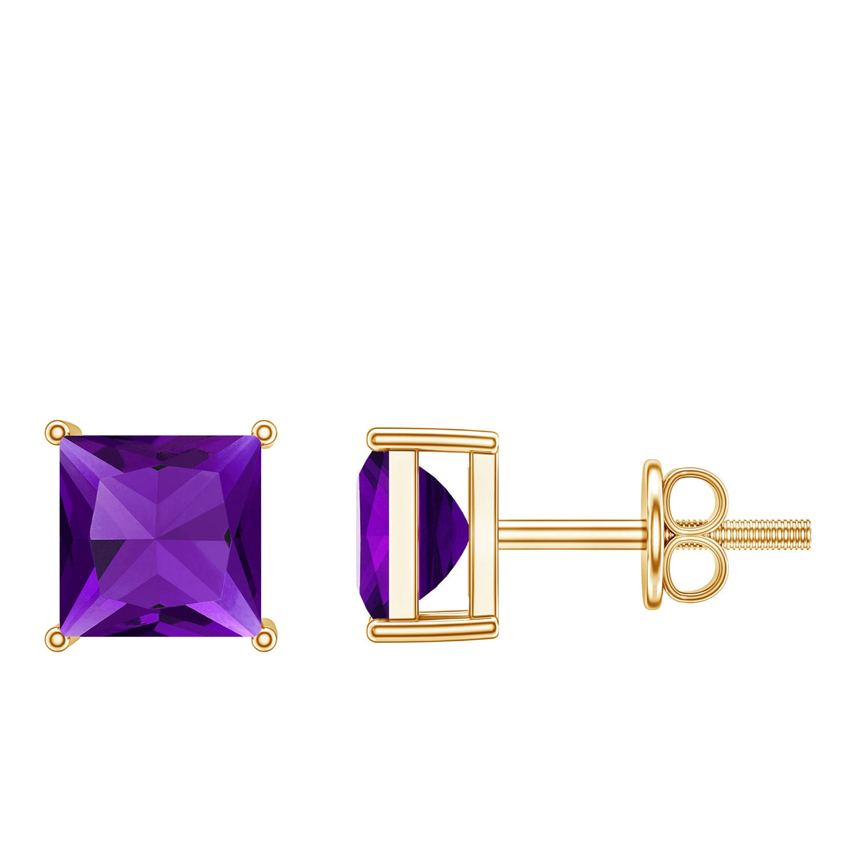 Natural Amethyst Princess Cut Earrings with Screw Back