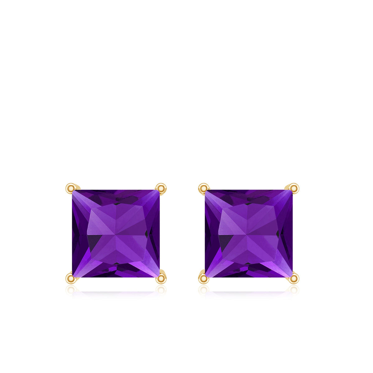 Natural Amethyst Princess Cut Earrings with Screw Back