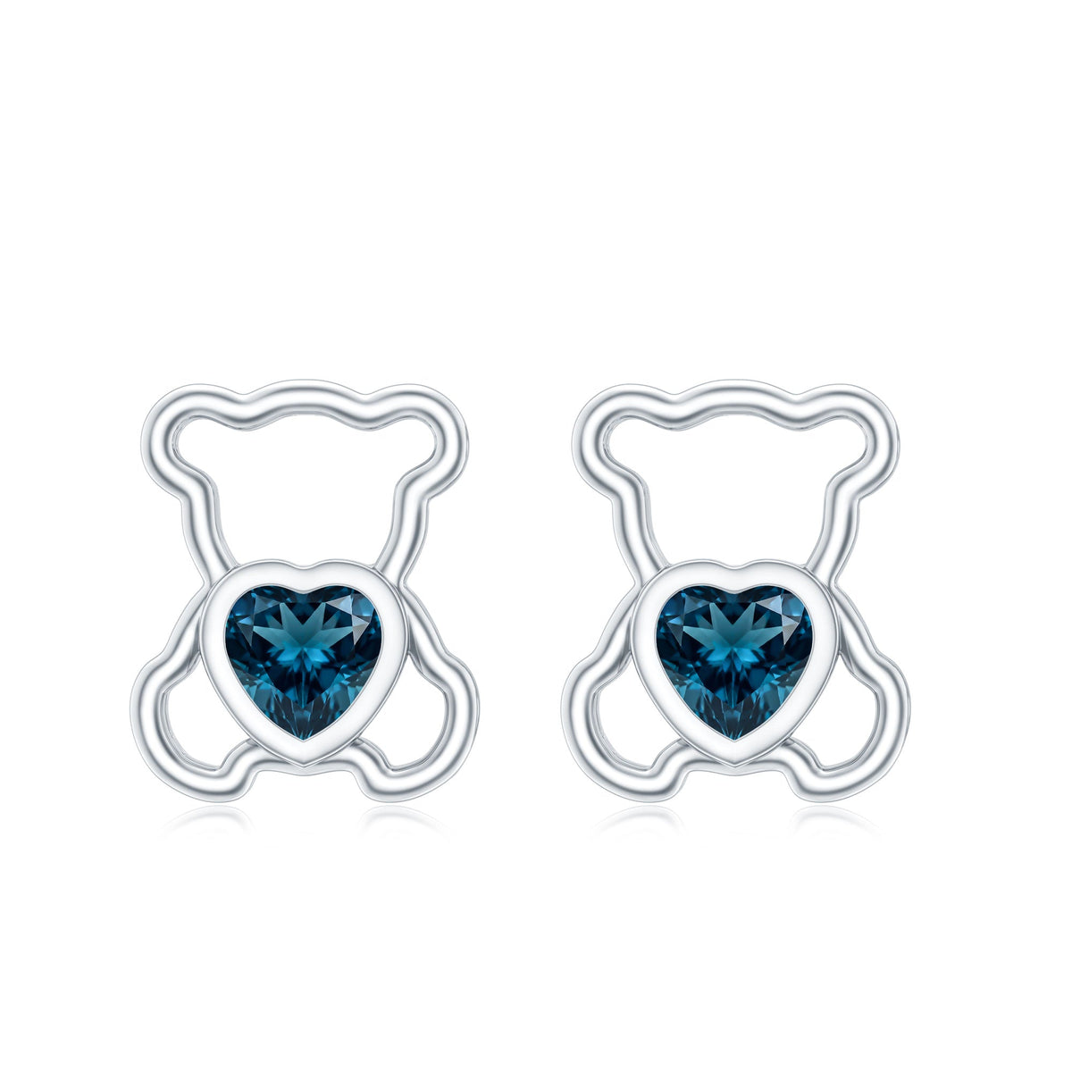 1/2 CT Heart Shape London Blue Topaz Teddy Bear Earrings