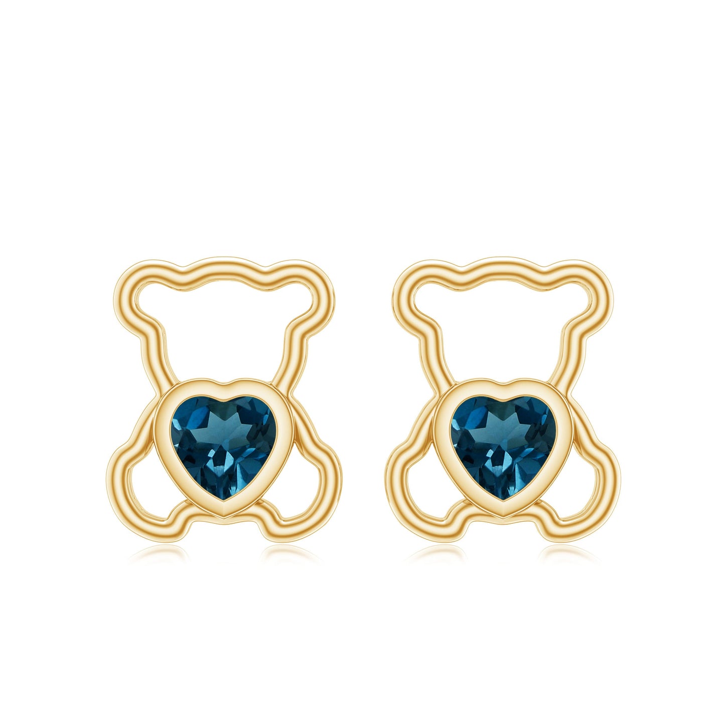 1/2 CT Heart Shape London Blue Topaz Teddy Bear Earrings
