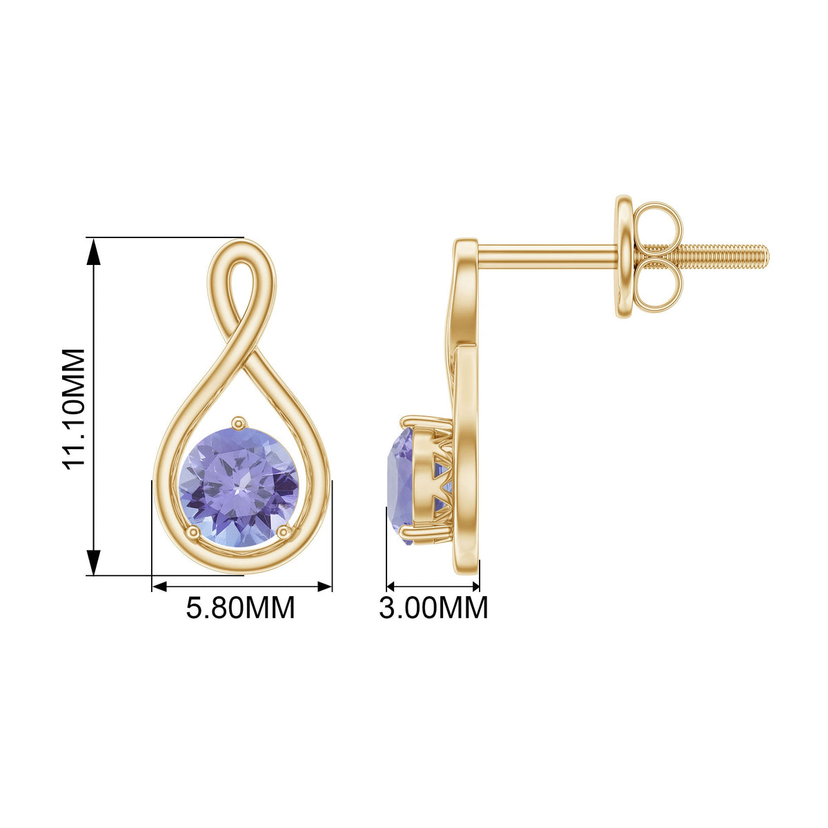 1 Carat Round Shape Tanzanite Infinity Stud Earrings for Women