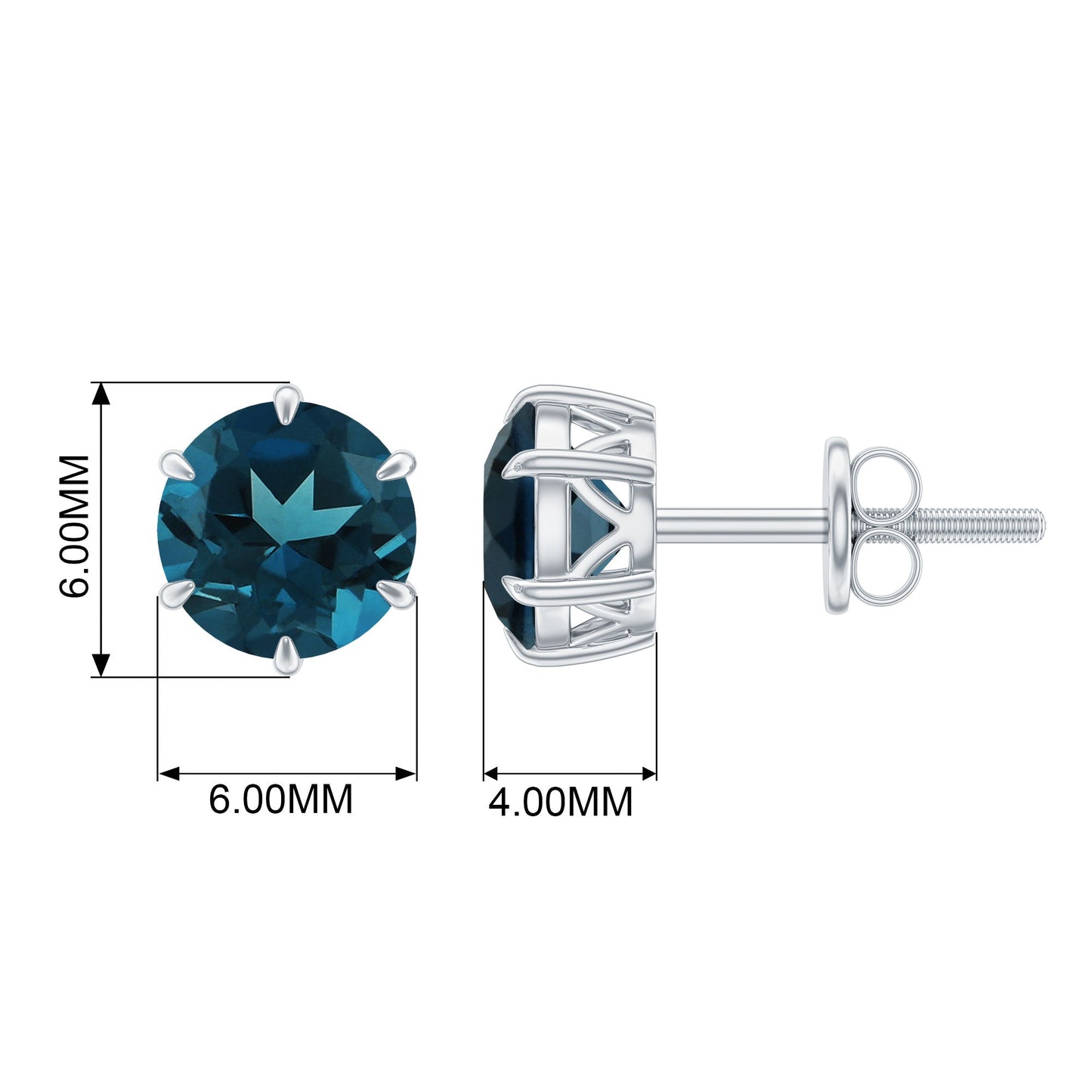 2.7 Carat London Blue Topaz Solitaire Stud Earrings