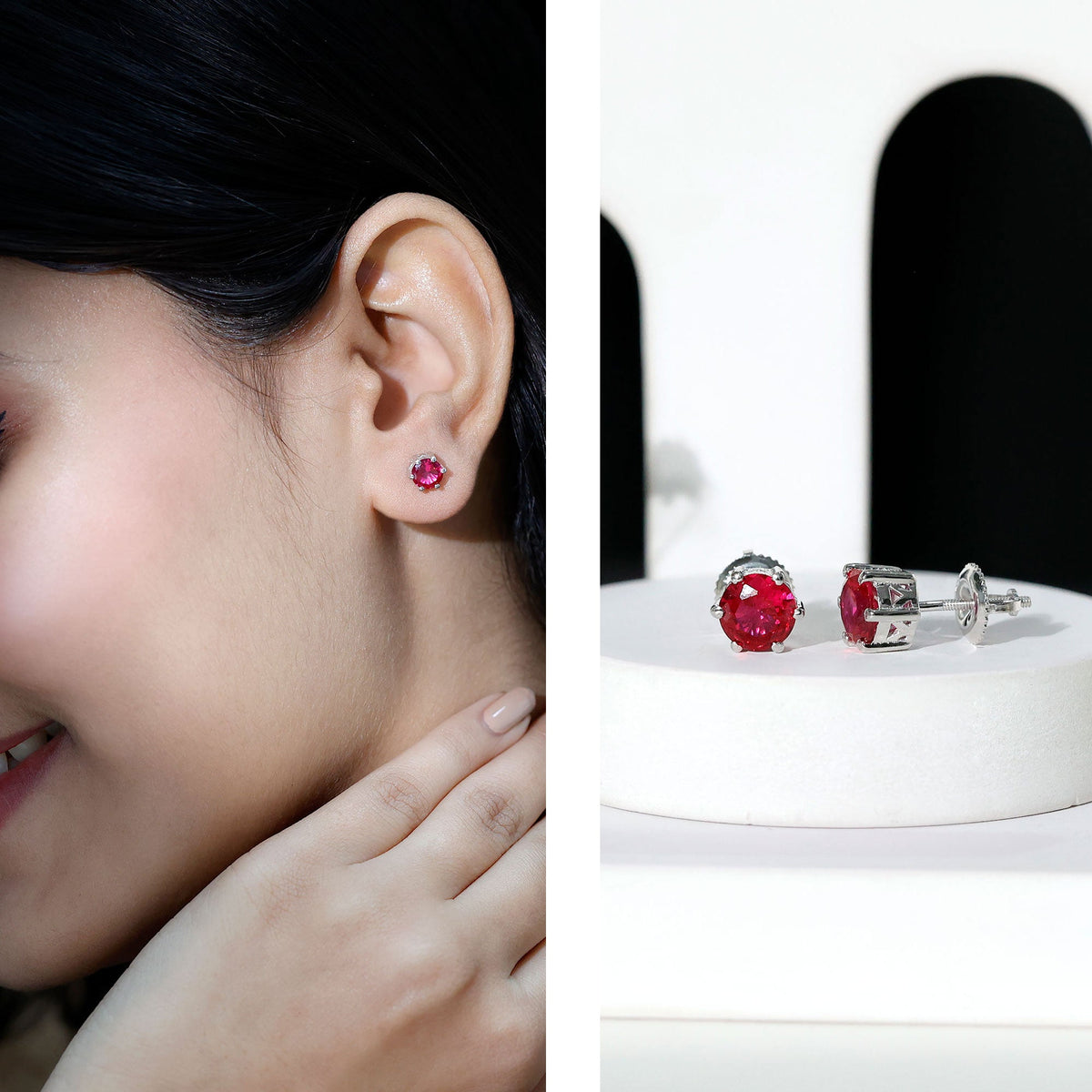 2.7 Carat Round Cut Solitaire Lab Created Ruby Stud Earrings