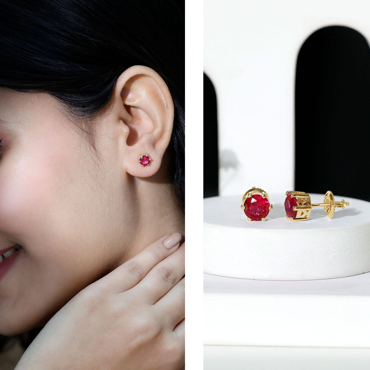 2.7 Carat Round Cut Solitaire Lab Created Ruby Stud Earrings