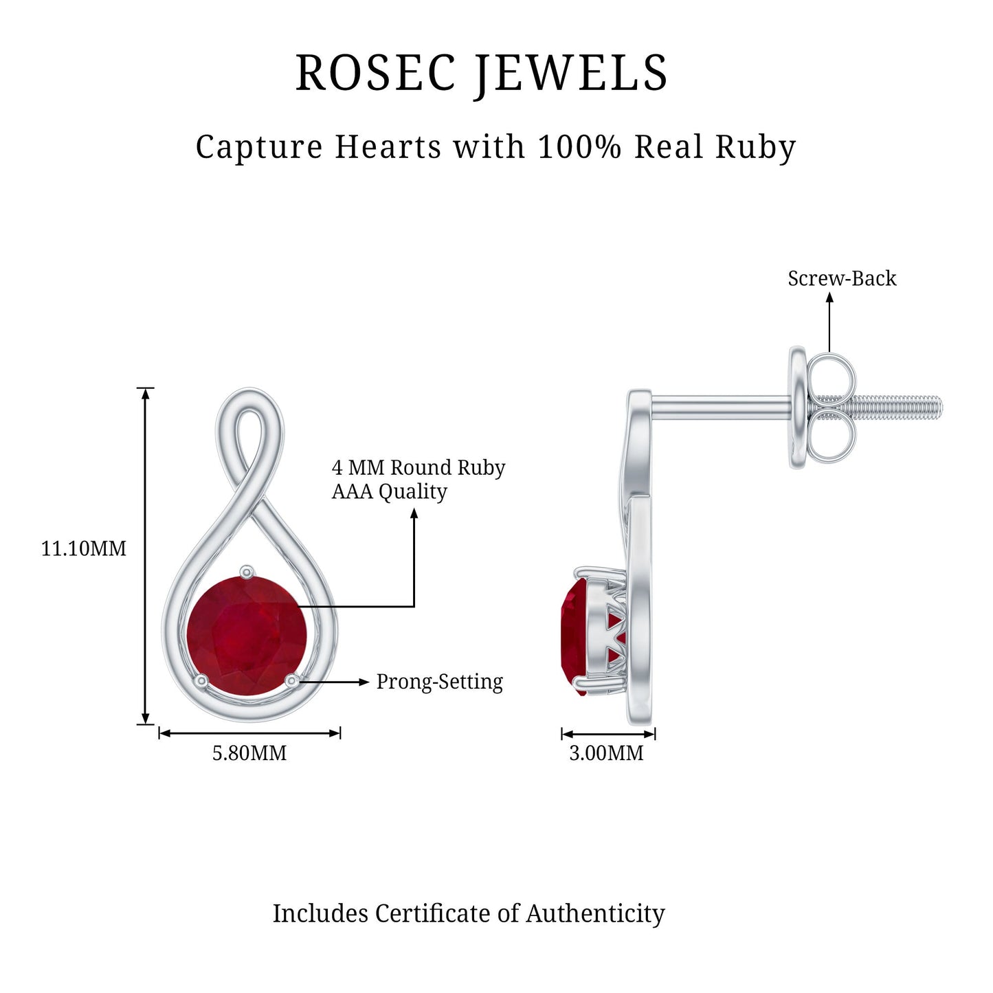 1/2 CT Solitaire Ruby Infinity Stud Earrings
