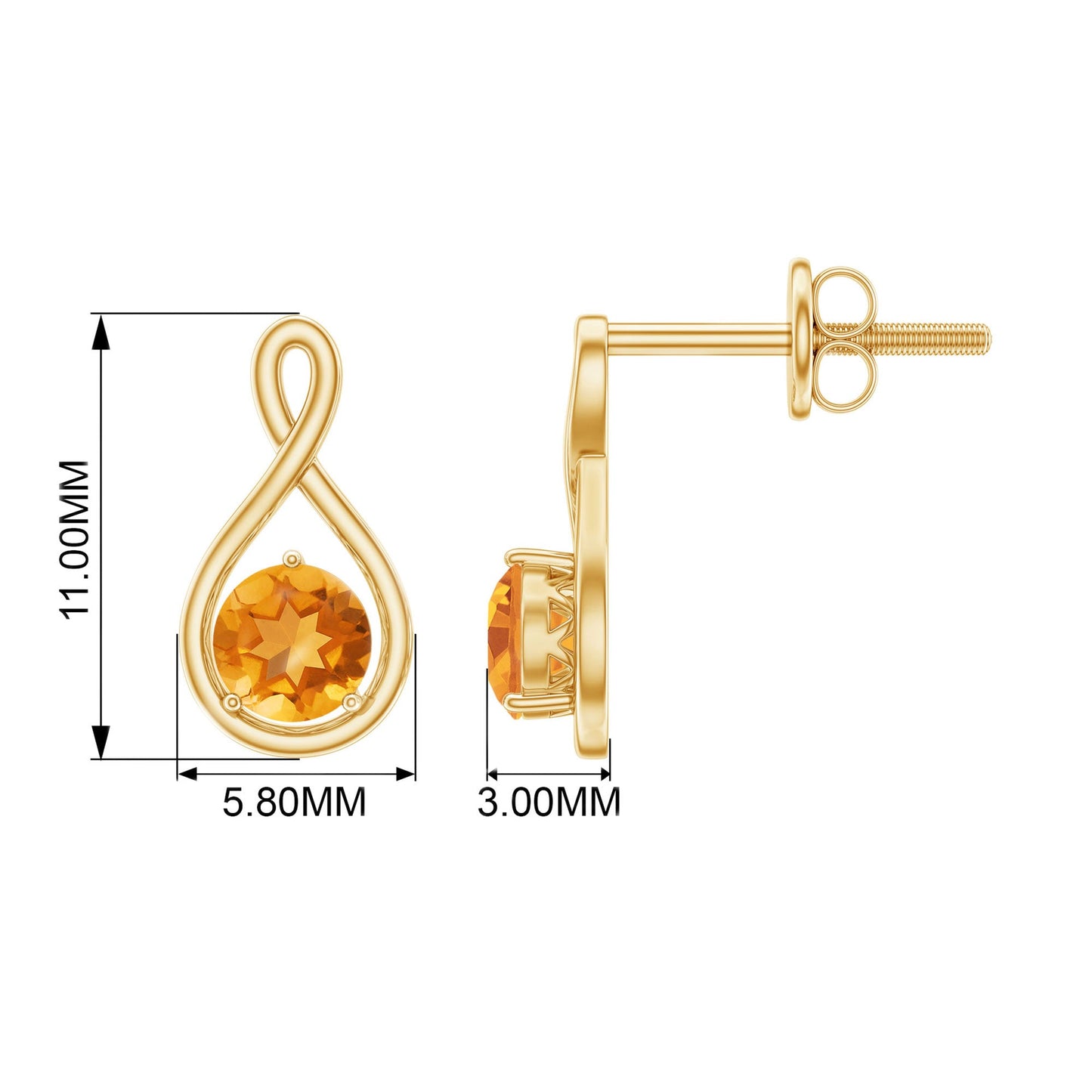 1 Carat Solitaire Citrine Infinity Stud Earrings