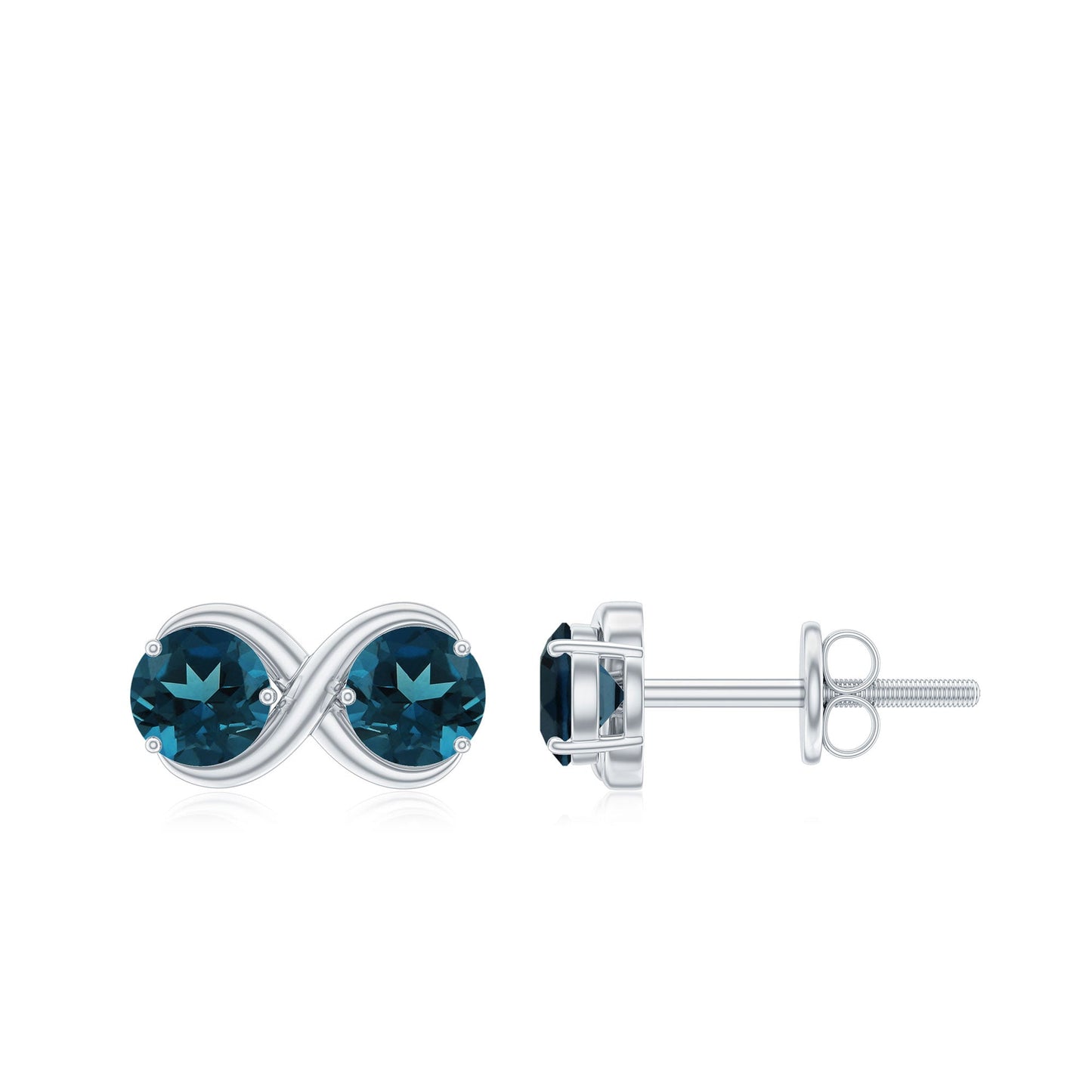 2.4 Carat Simple London Blue Topaz Two Stone Infinity Stud Earrings