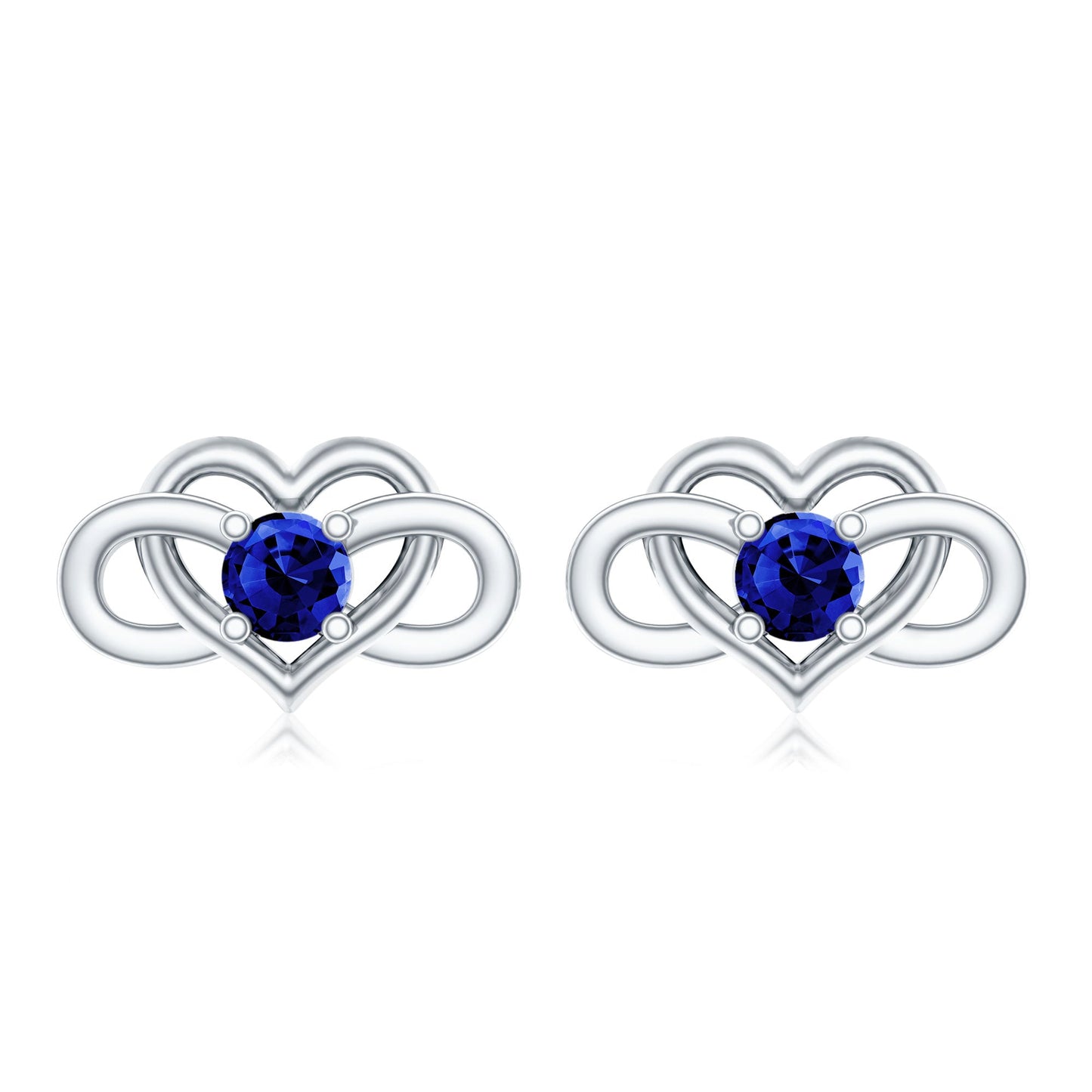 Lab Created Blue Sapphire Infinity Heart Stud Earrings