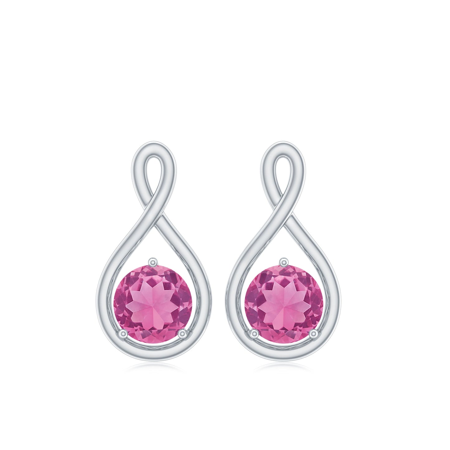 Genuine Pink Tourmaline Infinity Stud Earrings for Women