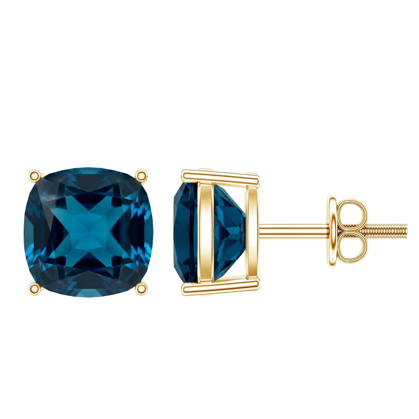 5.6 Carat Cushion Cut London Blue Topaz Stud Earrings
