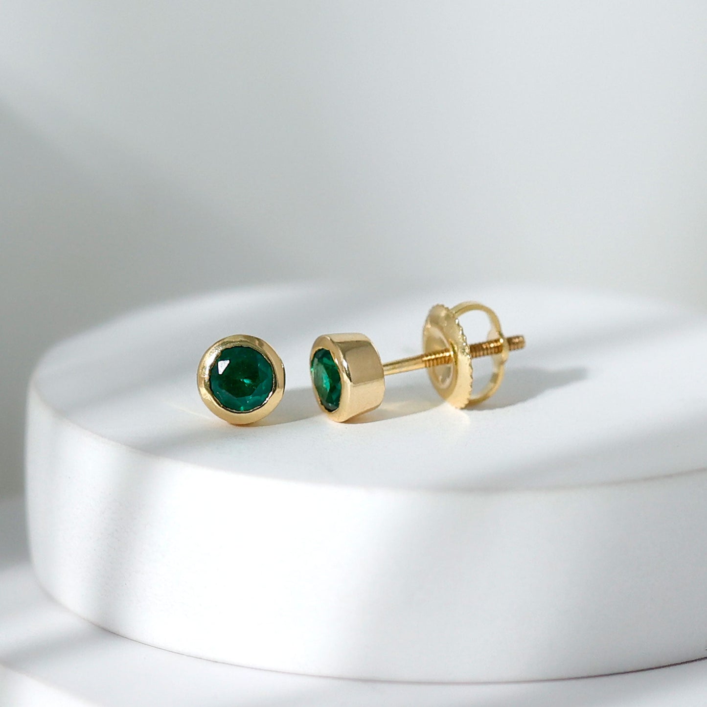 Certified Lab Created Emerald Stud Earrings in Bezel Setting