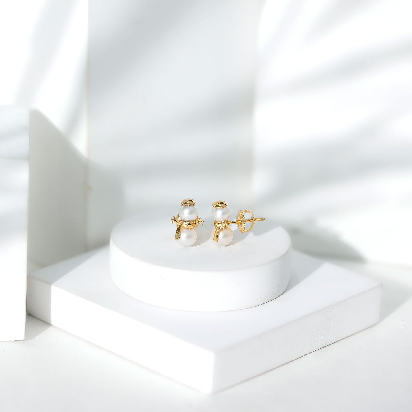 Natural Freshwater Pearl Snowman Stud Earrings