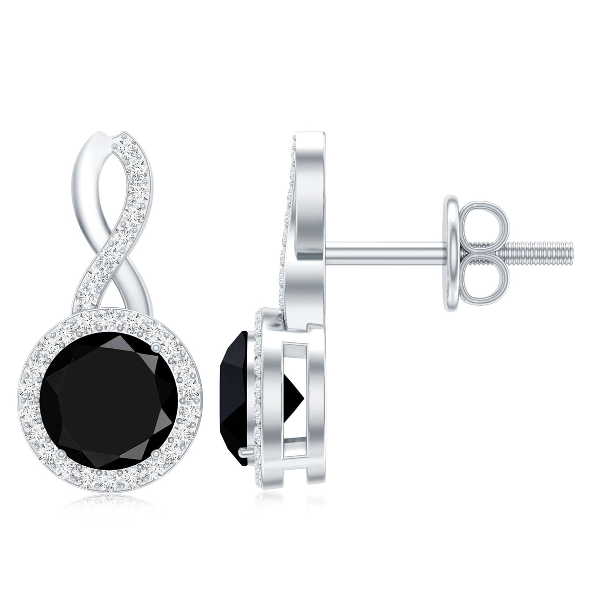 1.6 Carat Lab Grown Black and White Diamond Infinity Stud Earrings