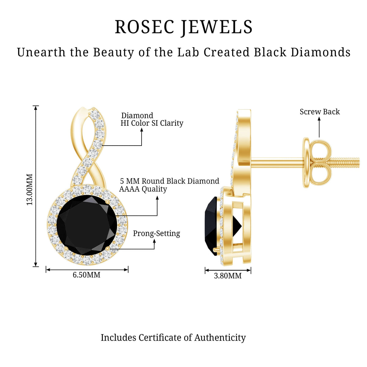 1.6 Carat Lab Grown Black and White Diamond Infinity Stud Earrings