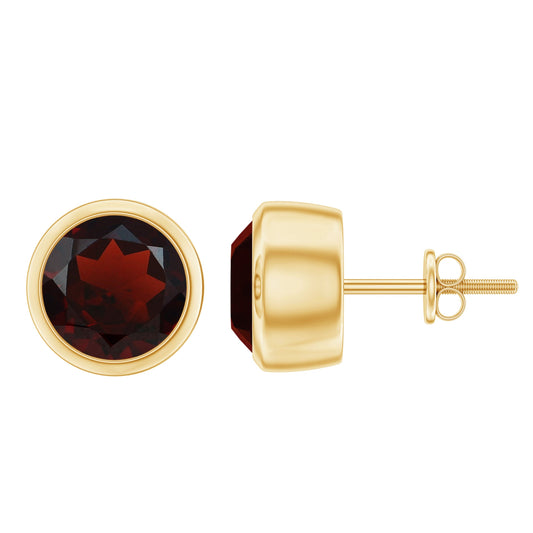 Minimalist Bezel Set Garnet Solitaire Stud Earrings with Screw Backs