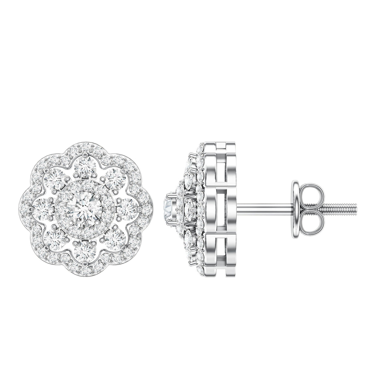 Certified Moissanite Big Flower Stud Earrings