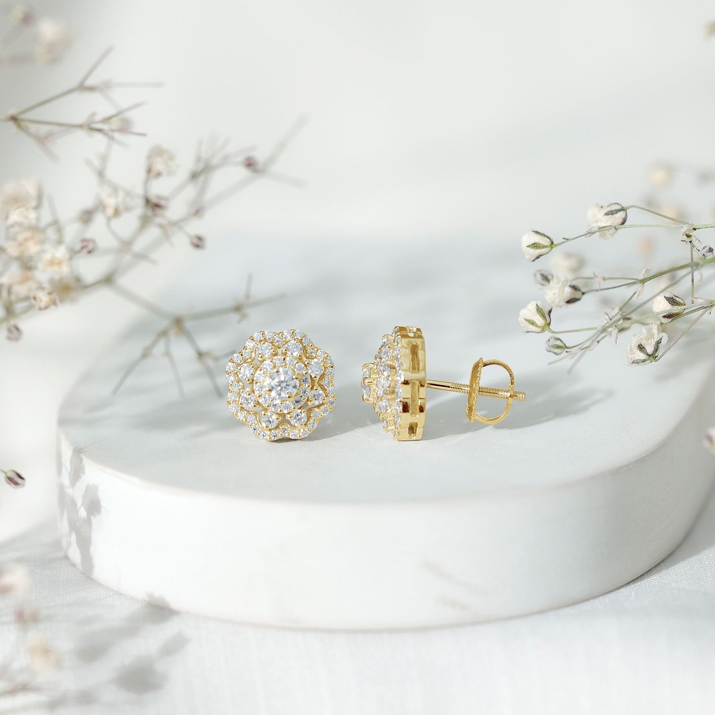 Certified Moissanite Big Flower Stud Earrings
