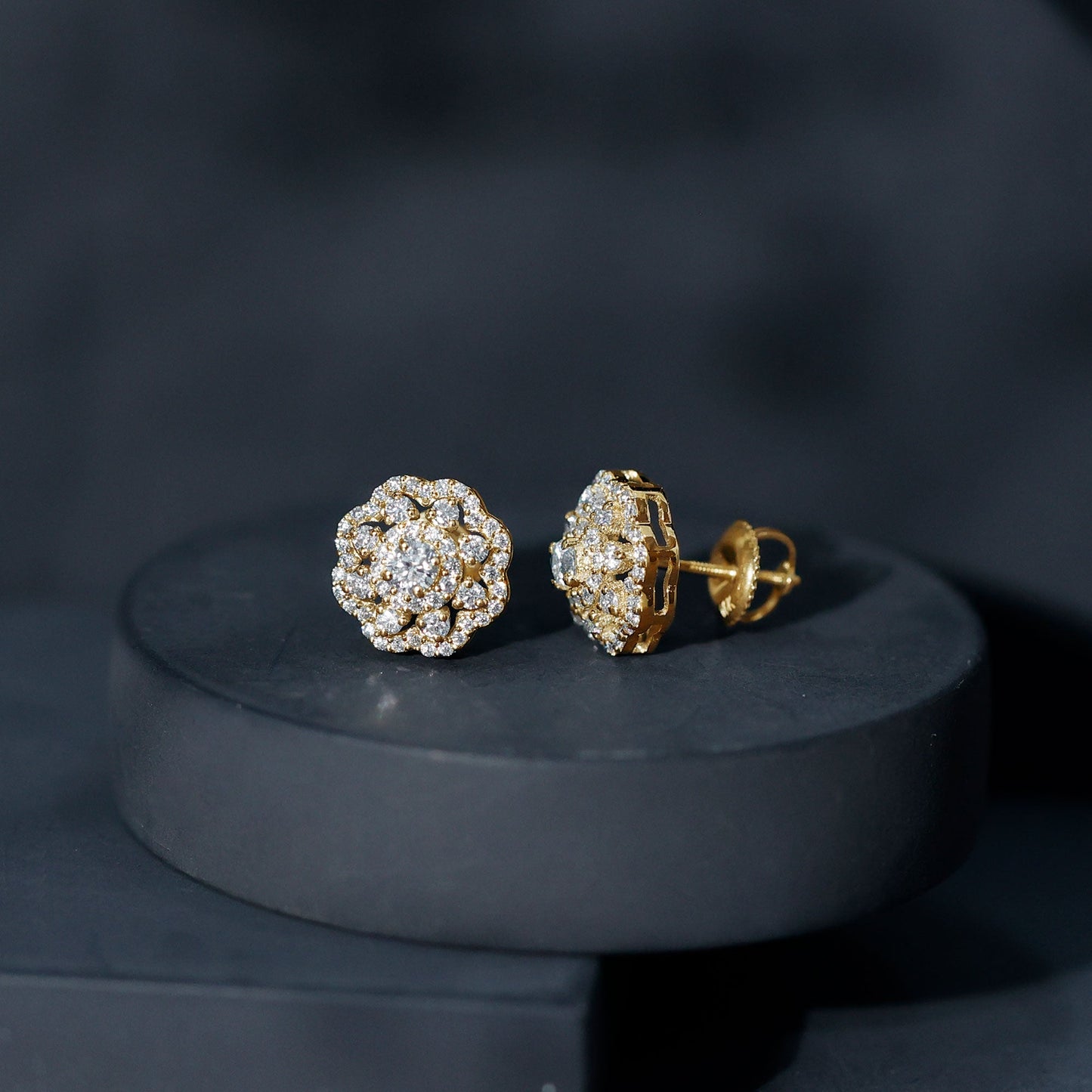 Certified Moissanite Big Flower Stud Earrings