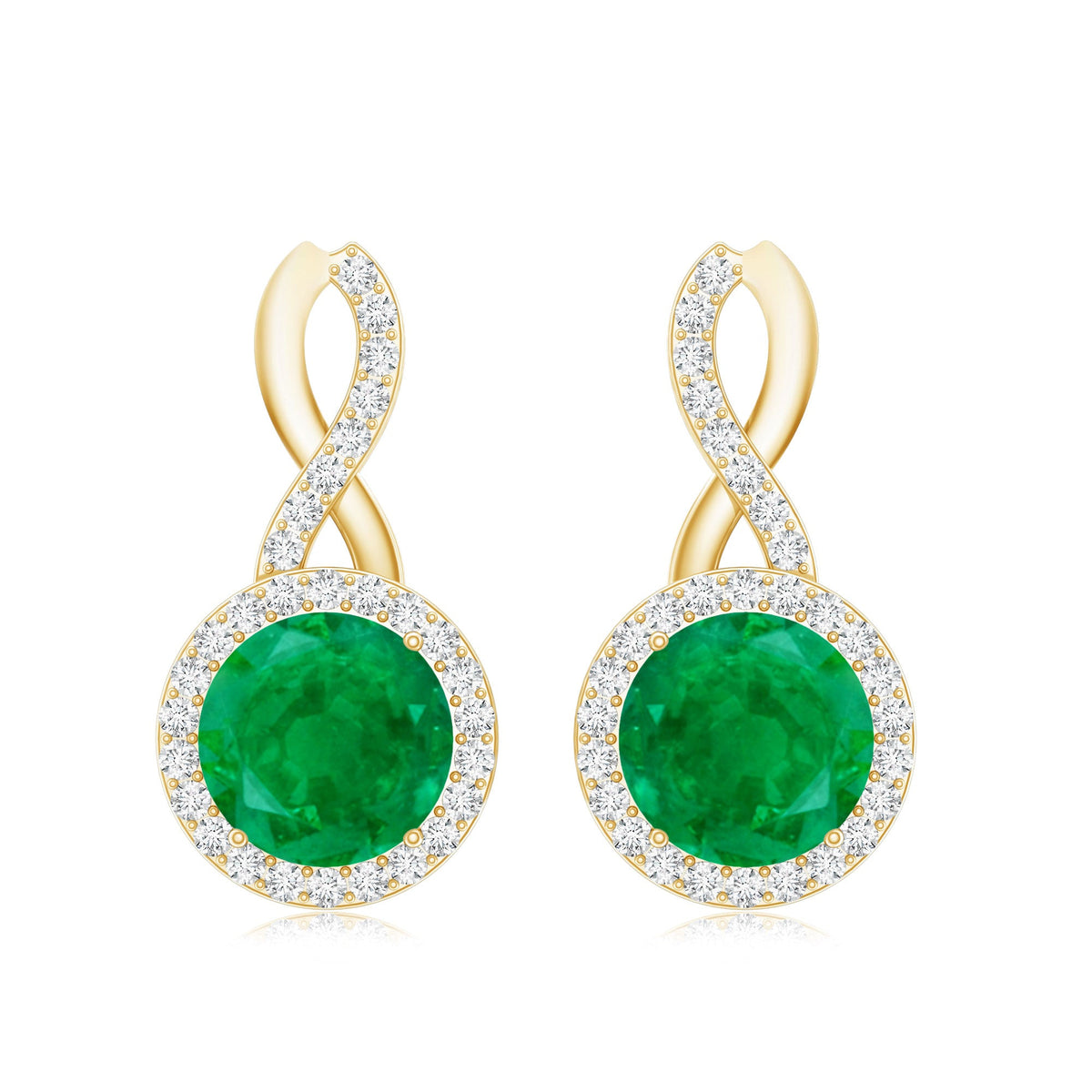 Genuine Emerald and Diamond Infinity Stud Earrings