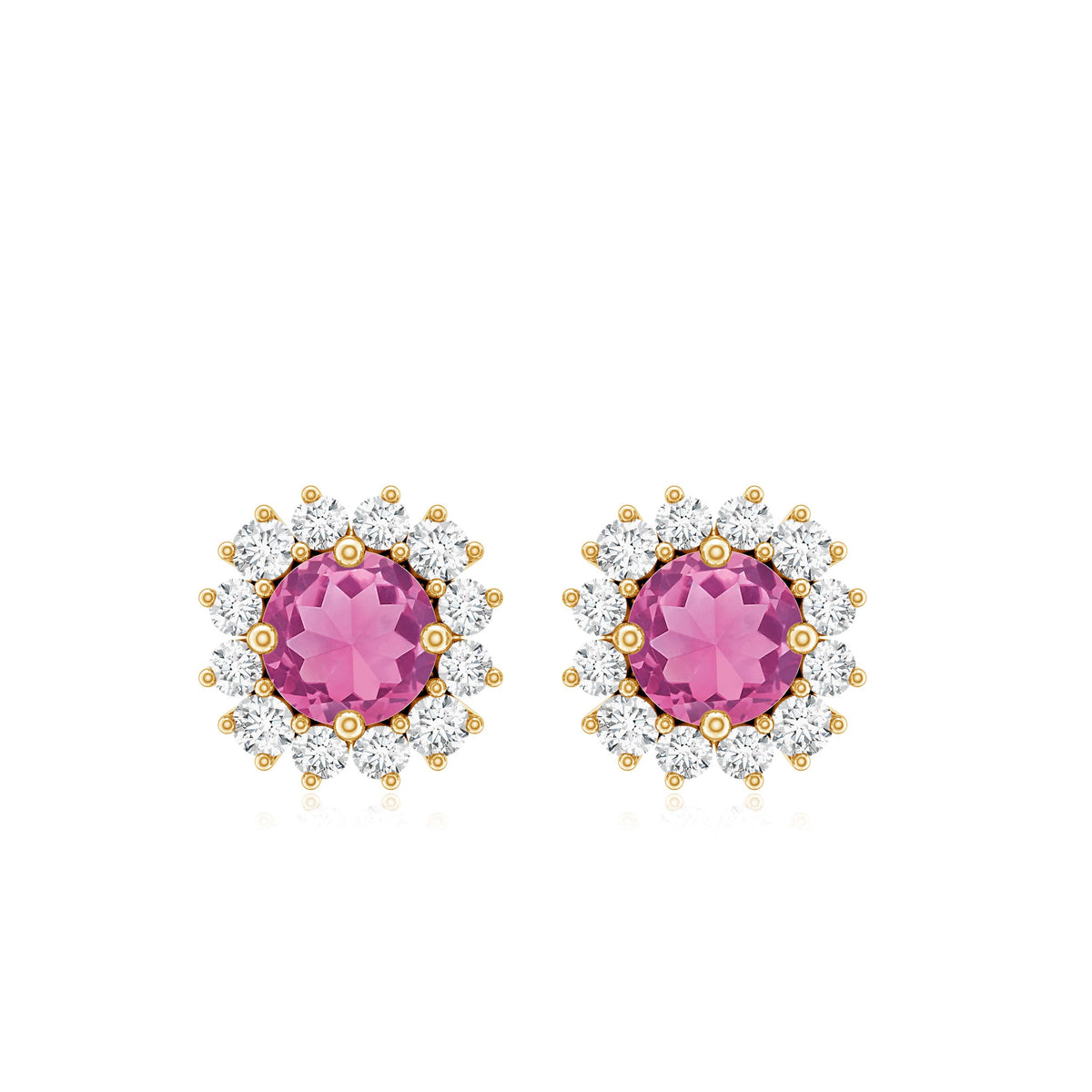 Natural Pink Tourmaline Stud Earrings with Diamond Halo