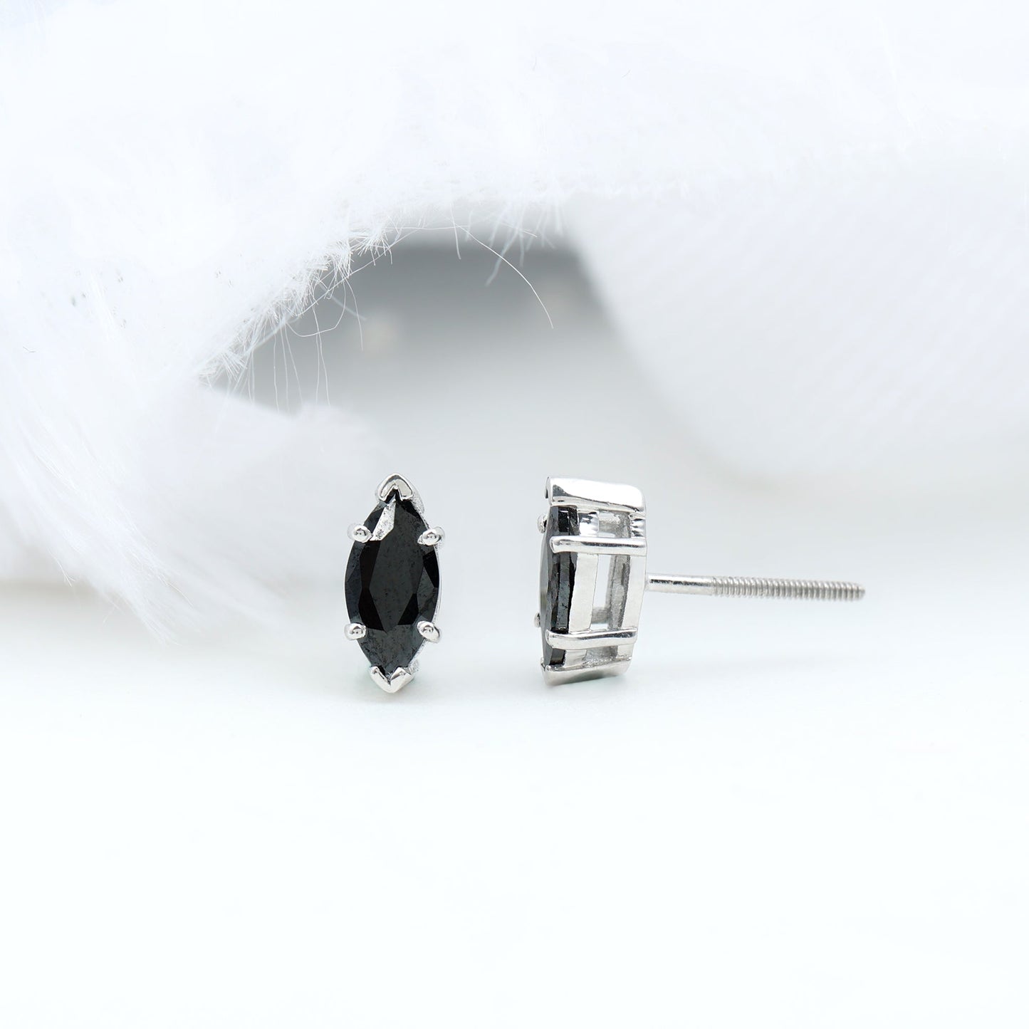 1.68 Carat Marquise Cut Lab Grown Black Diamond Stud Earrings
