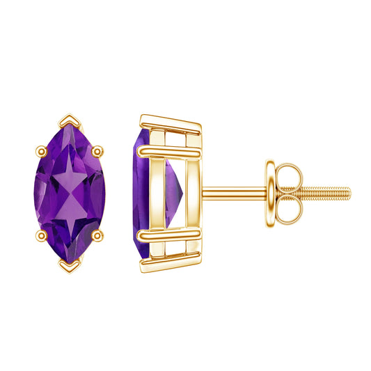 1.48 Carat Marquise Cut Amethyst Solitaire Stud Earrings